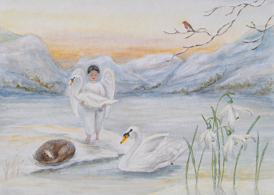 Angel and Swans - original illustration