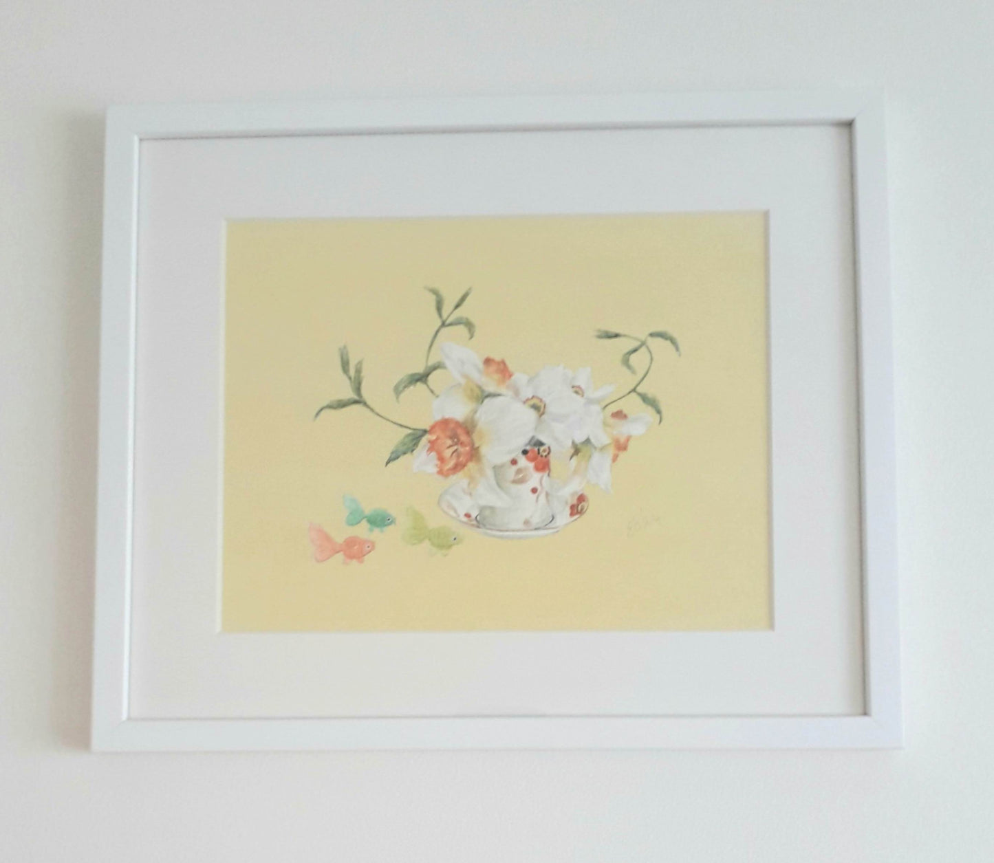 Narcissi & Fish Painting - framed