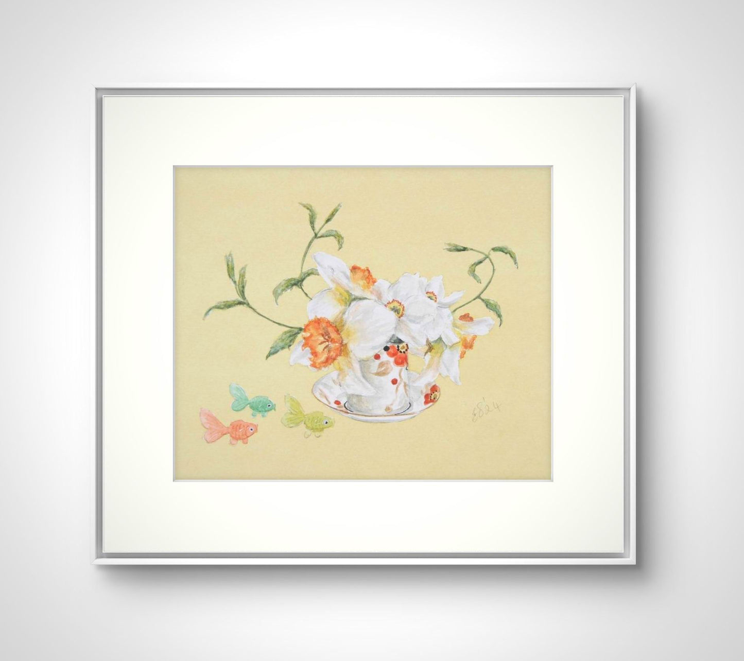 Narcissi & Fish Giclée Print - Unframed