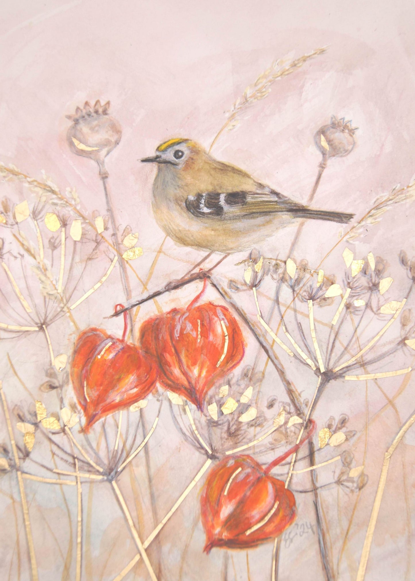 Goldcrest & Chinese Lanterns - Print